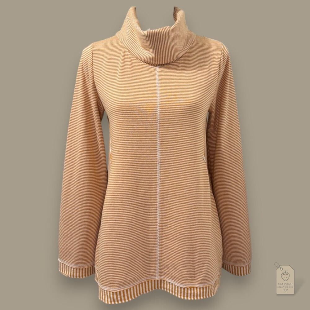 Maeve Anthropologie Mustard Striped Cowl-Neck Tunic Sweater S